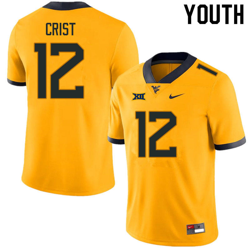 Youth #12 Jackson Crist West Virginia Mountaineers College Football Jerseys Sale-Gold